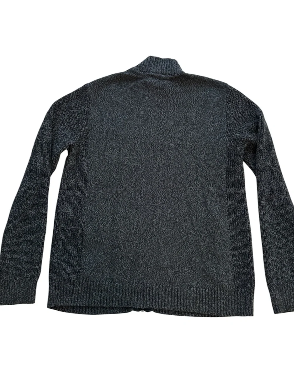 Daniel Hechter Paris Full Zip Gray Knit Cotton Sweater Ribbed Collar Men's L